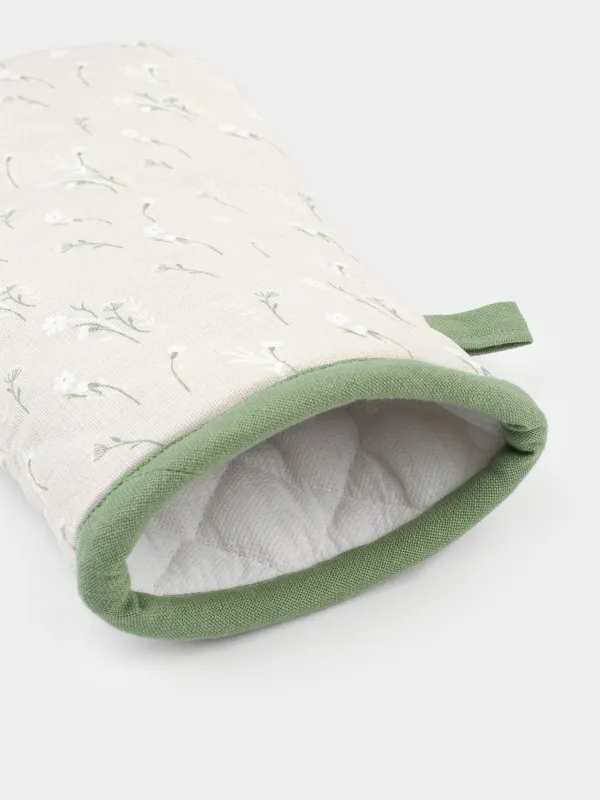 Прихватка-варежка, 18х30 см, хлопок, серо-бежевая, Цветы, Meadow tiny, image-2