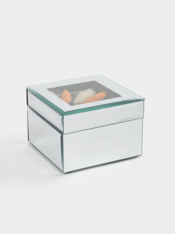 Шкатулка для украшений, 12х12 см, стекло, зеркальная, Сухоцветы, Glossy, image-0