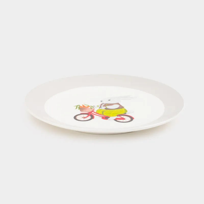 Балаларға арналған тіскебасар тәрелкесі, 19 см, фарфор N, ақ және сұр, Велосипедтегі қоян, Ideas life, image-2