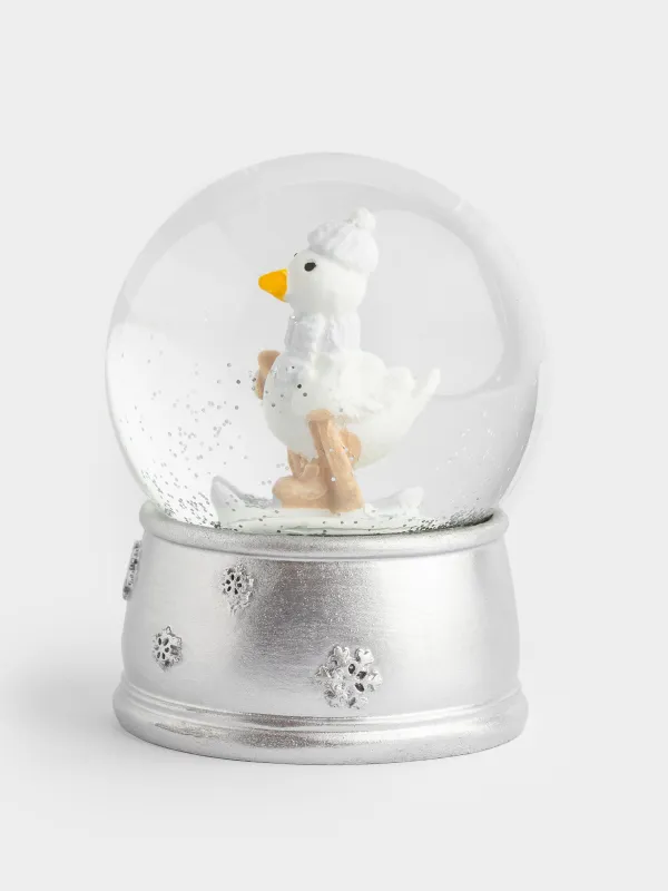 Снежный шар, 8 см, стекло/полирезин, серебристый, Гусь на лыжах, Silver style, image-2
