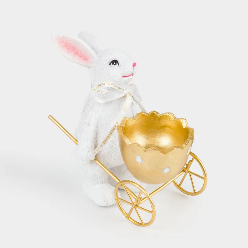 Жұмыртқа тұғыры, 12 см, полирезин, ақ және алтын, Қоян, Easter gold, image-2