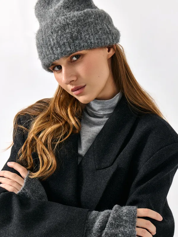 Әйелдер бас киімі, бірыңғай өлшем, нейлон/акрил/полиэстер, қою сұр, Knitting fuzz, image-4