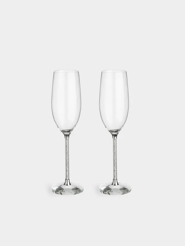 Шампан бокалы, 190 мл, 2 дана, шыны/страздар, Күміс кристалдар, Diamond, image-0