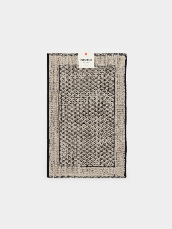 Кілем, 50x80 см, шашақты, таймайтын, мақта, бежевый және қара түсті, Ромб өрнегі бар, Rhombic, image-6