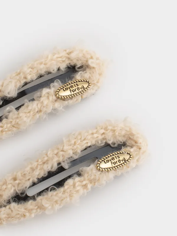 Шаш қыстырғыш, 8 см, 2 дана, жасанды үлбір/металл, сүт түстес, Plush, image-2