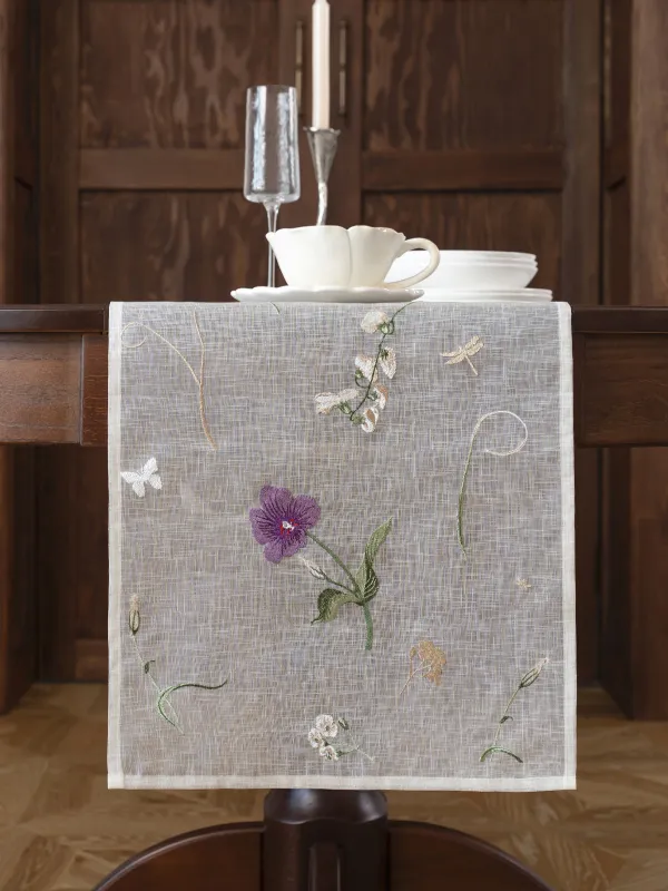 Дорожка настольная, 40х160 см, полиэстер, молочная, Цветы, Curiosity flower, image-6