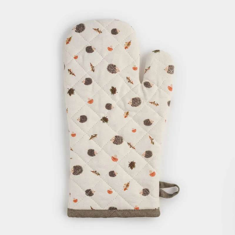 Ыдыс ұстағыш-қолғап, 17х33 см, мақта, сарғылт-қоңыр, Кірпі, жапырақтар мен саңырауқұлақтар, Autumn hedgehog