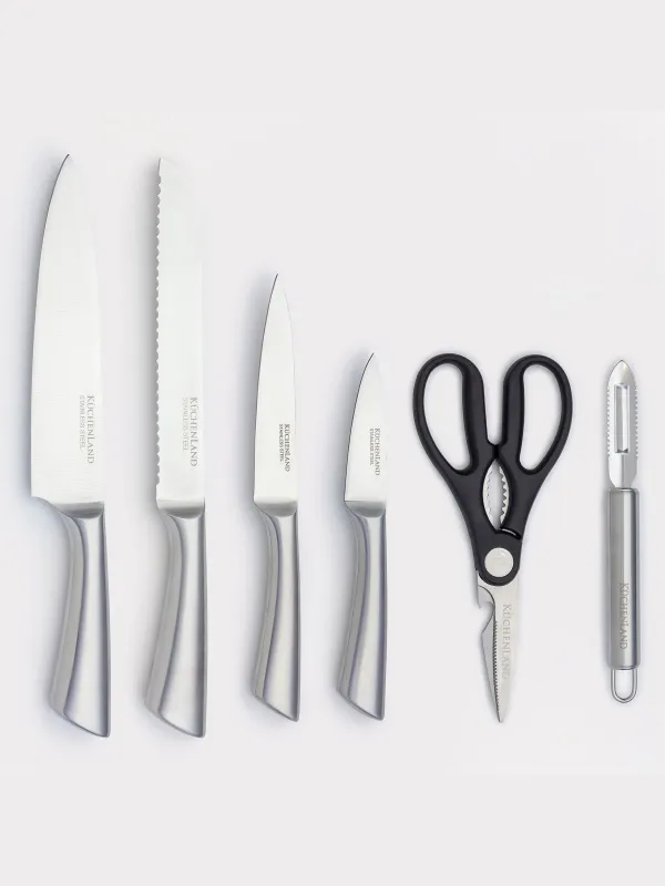 Пышақ жинағы, 6 зат, түпқоймада, көкөніс тазалағышпен/қайшымен, болат/пластик, Pascale, image-1