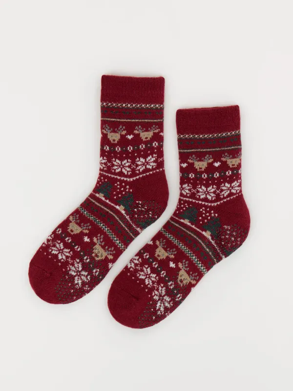 Әйелдер шұлықтары, үйге арналған, өлшемі 36-38, акрил/полиэстер, қызыл, Қысқы өрнек, Fleece, image-0