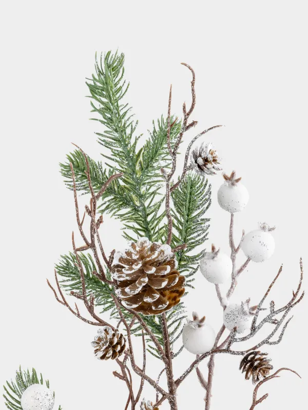 Ветка декоративная, 73 см, пластик/полиэстер, Белые ягоды и шишки, White berry, image-4