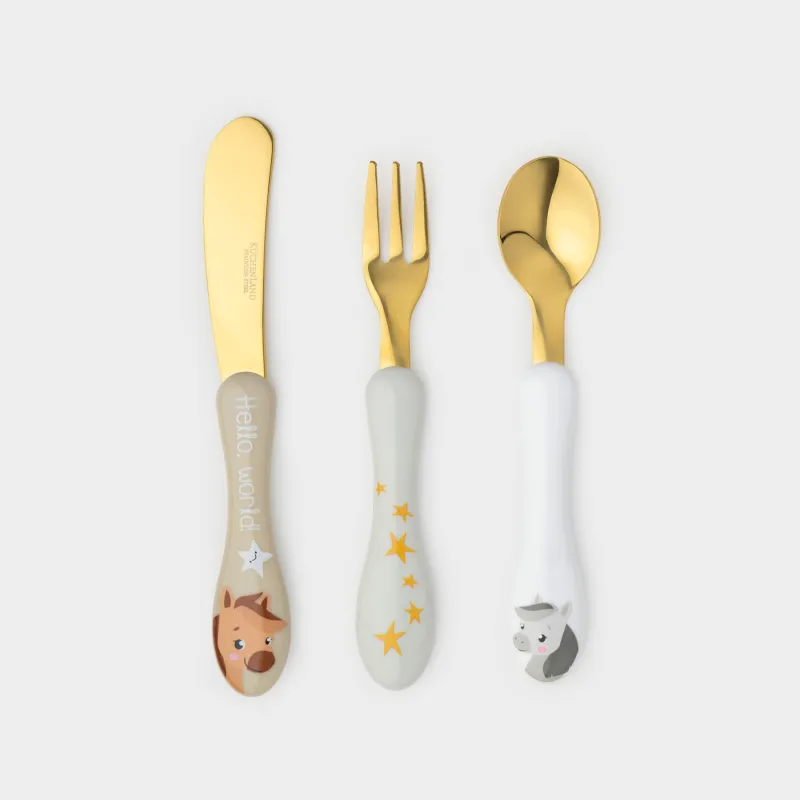 Столовые приборы, детские, 1 перс, 3 пр, сталь/пластик, Лошадки и звезды, Pony stars