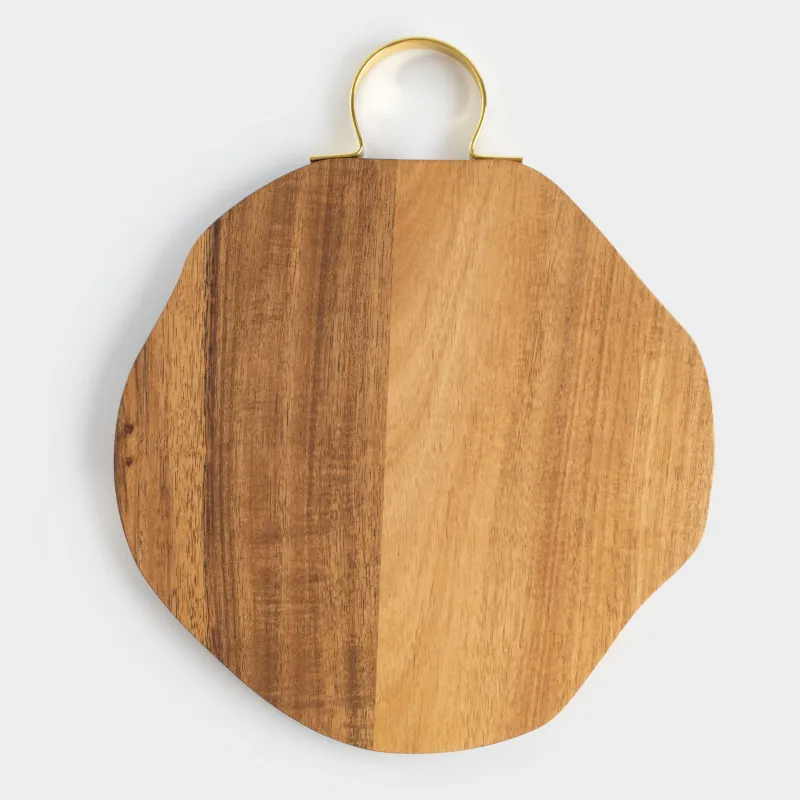 Доска разделочная, 25х25 см, дерево/металл, фигурная, Золотистая ручка, Noble tree