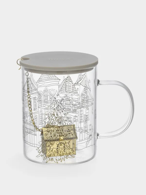 Кружка, 420 мл, с ситом и крышкой, Дома, Case decor, image-1