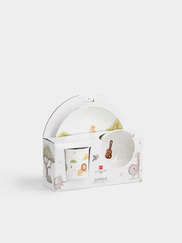 Ыдыс-аяқ жинағы, балаларға арналған, 1 адам, 3 зат, фарфор N, ақ, Музыкалық жануарлар, Jungle, image-6