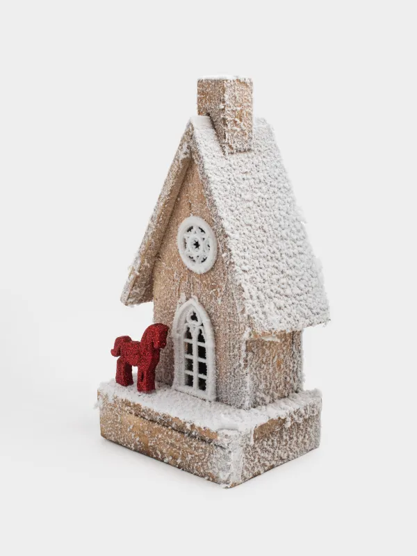 Мүсінше, жарықтандырылған, 14х26 см, ағаш, Жылқысы бар қар басқан үй, Touch winter, image-4