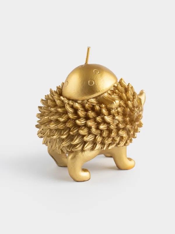 Свеча, 11x9 см, золотистая, Ежик с грибом, Golden glow, image-3