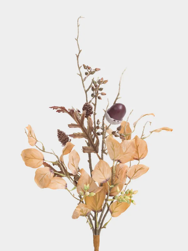Ветка декоративная, 55 см, полиэстер/пластик, Листья с шишками, Autumn fusion, image-1