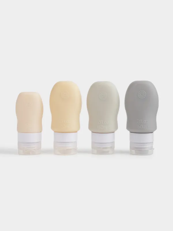 Саяхатқа арналған құтылар жинағы, 4 дана, жабысқыш сорғышы бар, косметикалық қапшықта, силикон, Travel color, image-0