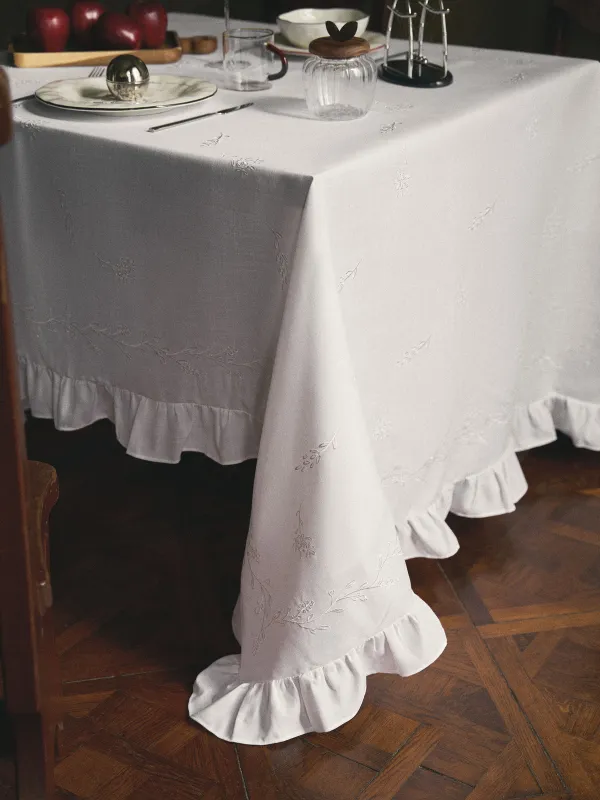 Дастархан, 160х160 см, полиэстер, желбіршектері бар, ақ, Гүлді бұтақтар, Wavy branches, image-9