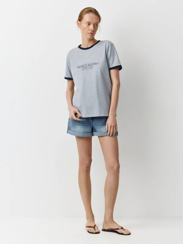 Футболка женская, с контрастным кантом, серая, Isidora, image-1