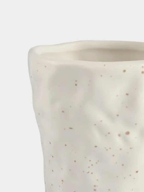 Косметикалық щеткаларға арналған стенд, 12 см, керамика, сүт түстес, дақтары бар, Crumple speckled, image-1