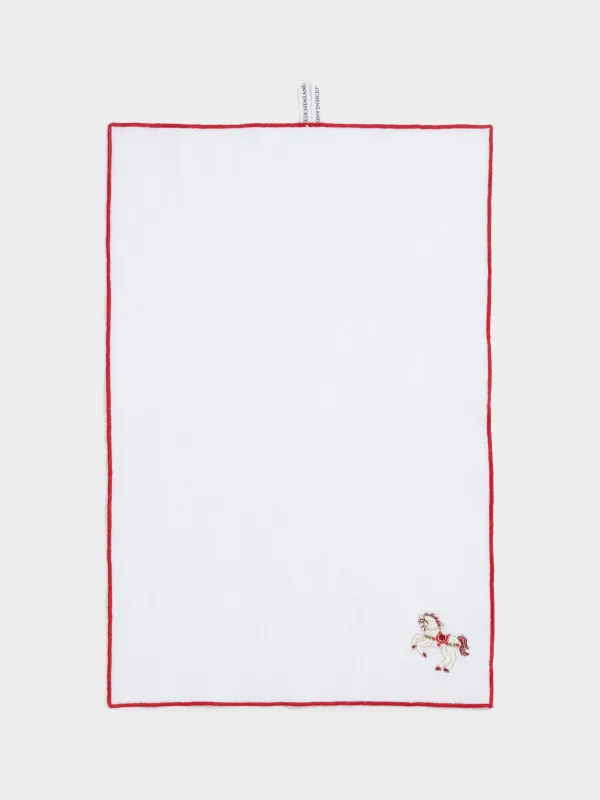 Асүйлік сүлгі, 40х60 см, мақта, ақ, қызыл жиегі бар, Жылқы, Christmas traditions, image-0