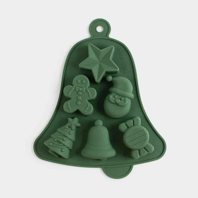 Форма для выпечки кексов, 23х19 см, 6 отд, силикон, зеленая, Колокольчик, Bakery color