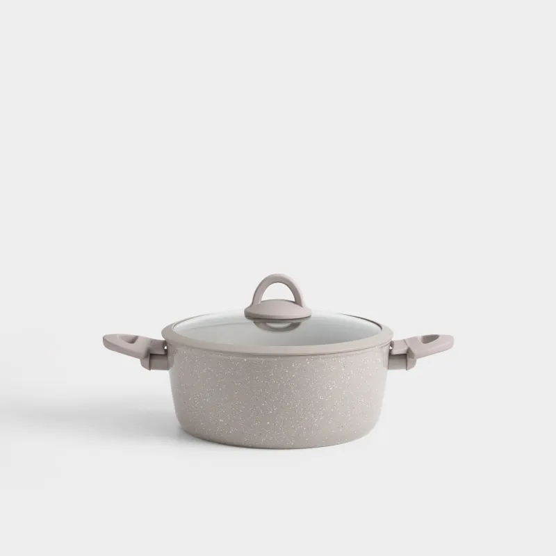 Кастрюля, 24 см, 3,9 л, с крышкой, с покрытием, алюминий, серая, Ginelli