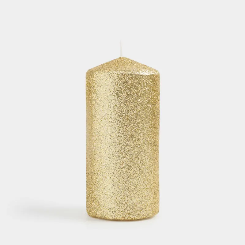 Шам, 10 см, цилиндрлік, жылтырақтары бар, шампан, Sparkly candle, image-0