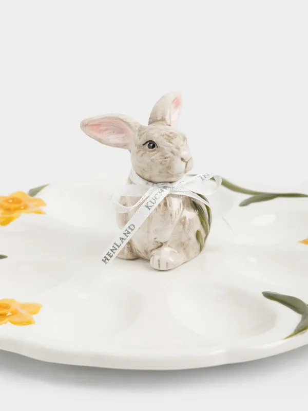 Пасха ыдысы, 20х9 см, 8 бөлім, керамика, сүт түстес, Гүлдері бар қоян, Rabbit in narcis, image-3
