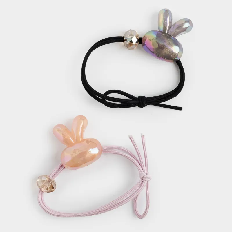 Шашқа арналған бау, 6 см, 2 дана, балаларға арналған, акрил, қызғылт/қара, Қояндар, Gracile