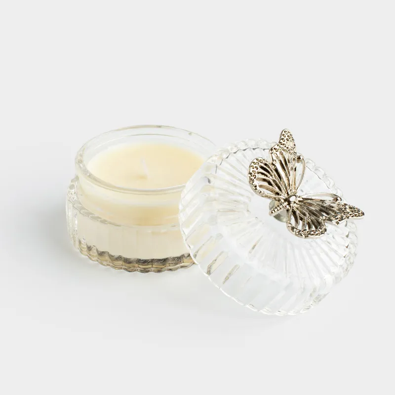 Хош иісті шам, 7 см, шам ұстағышта, қақпағы бар, шыны/металл, Хош иіс, көбелек, image-4