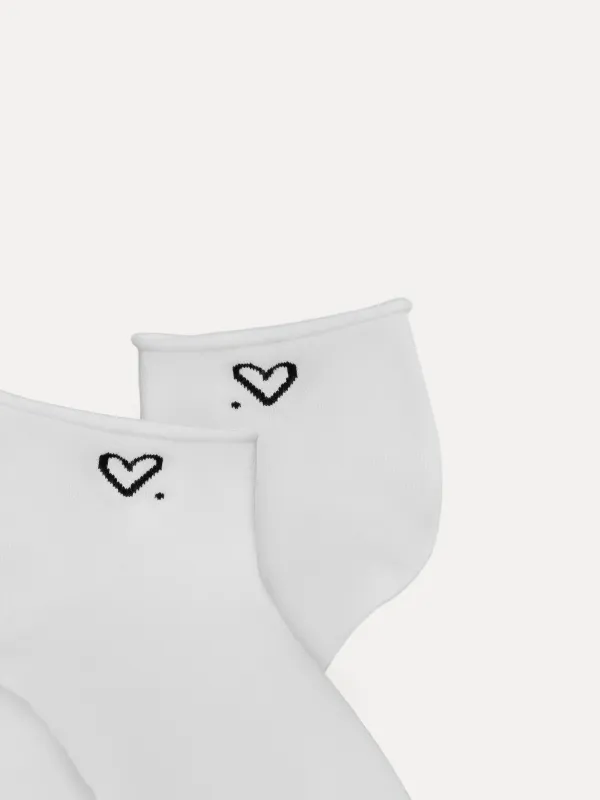 Әйелдер шұлықтары, Б. 36-38, мақта / полиэстер, Ақ, жүрек, слоган, image-1