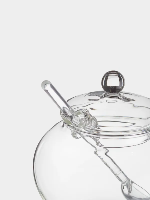 Қант ыдысы, 10 см, 350 мл, қасығы бар, шыны, Clear, image-2