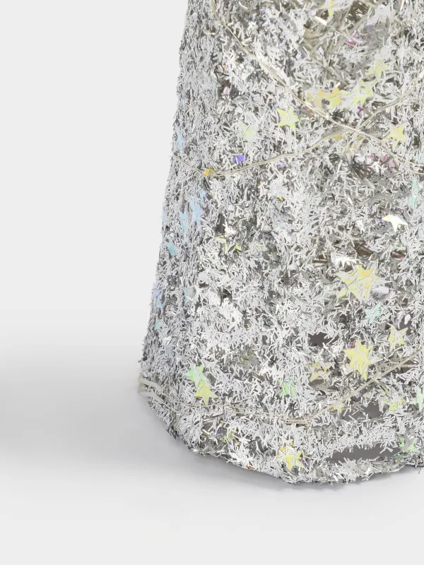 Шырша-конус, 40 см, жарықтандырылған, металл, күміс, Жұлдыздар, Frosty sparks, image-2