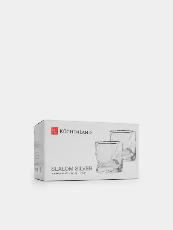 Виски стақаны, 8 см, 245 мл, 2 дана, шыны, күміс жиегі бар, Slalom silver, image-4