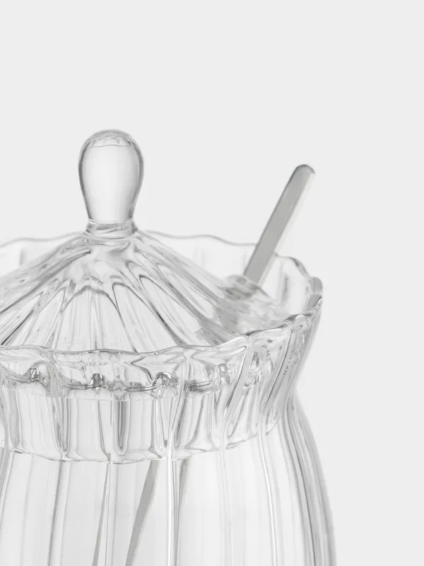 Сахарница, 13 см, 350 мл, с ложкой, стекло Р/сталь, Camellia, image-3