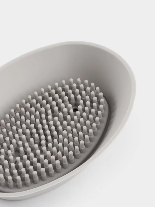 Мыльница-щетка для уборки, 14х9 см, силикон, овальная, серо-бежевая, Manny, image-5