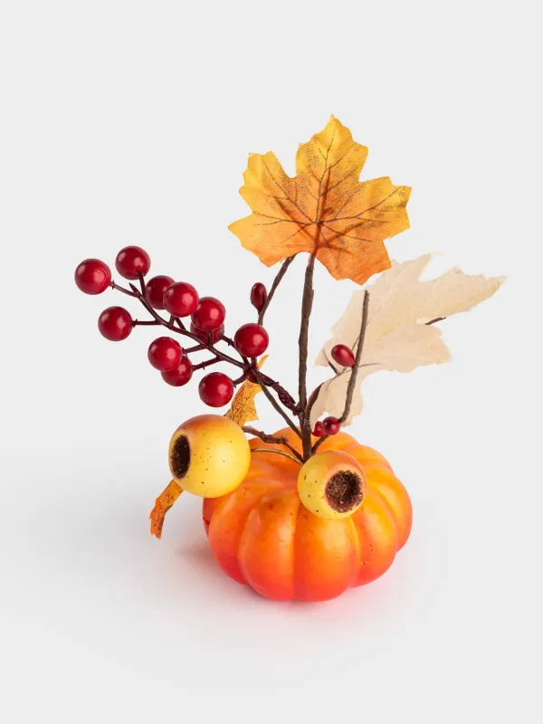 Сәндік композиция, 15 см, көбік/пластик, Асқабақтағы гүл шоғы, Forest symphony decor, image-3