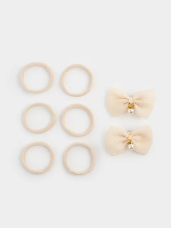 Шашқа арналған аксессуарлар жинағы, 8 дана, балаларға арналған, полиэстер/акрил, шампан/сүт, Hairstyle, image-0