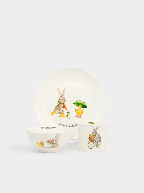 Ыдыс-аяқ жинағы, балаларға арналған, 1 адам, 3 зат, фарфор N, ақ, Қоян мен үйрек, Easter Kids, image-0