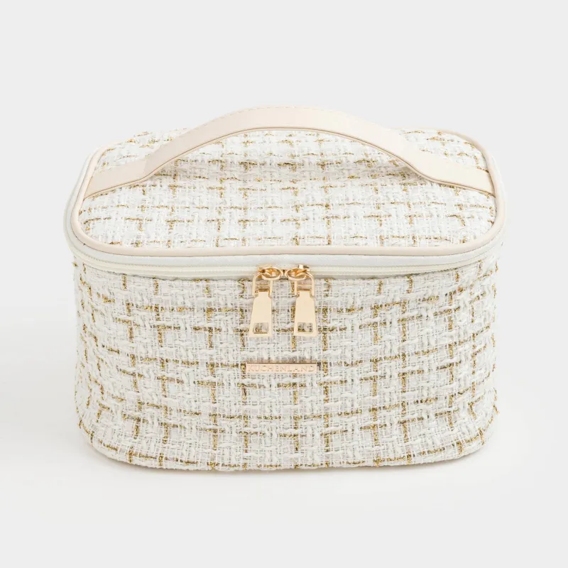 Косметикалық сөмке, 20х15 см, тұтқасы бар, твид, ақ, Wenal, image-1