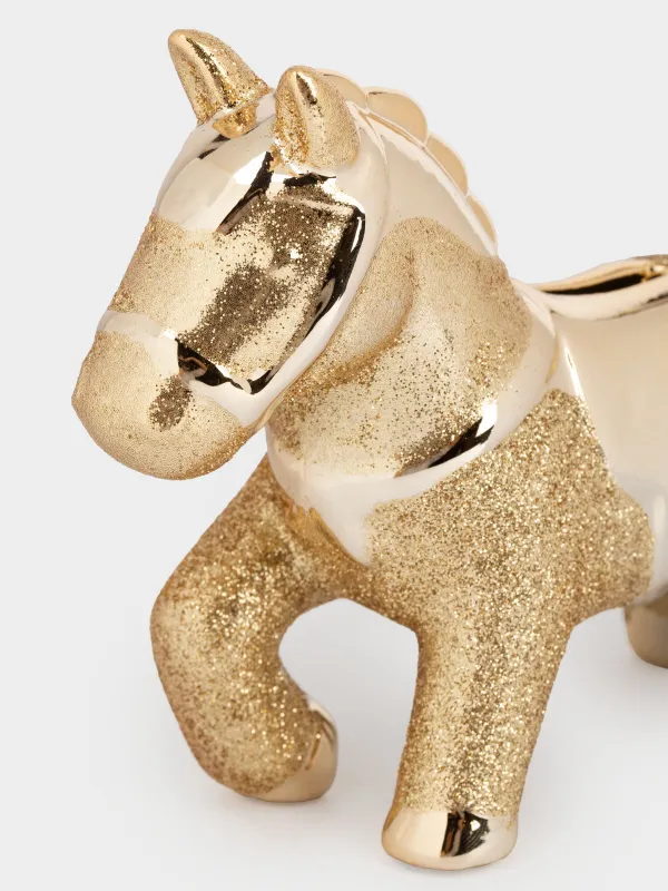 Копилка, 12 см, фарфор P, золотистая, Лошадка, Horse gold, image-4