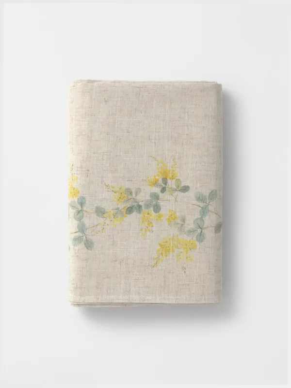 Скатерть, 160х160 см, полиэстер/лен, бежевая, Мимоза, Mimosa flowers, image-7