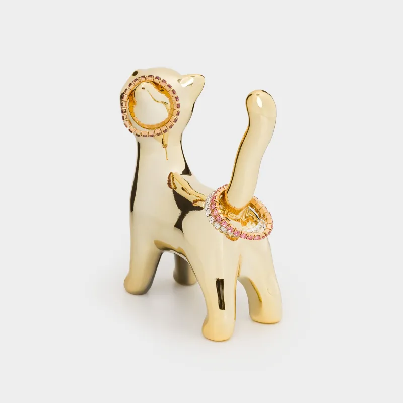 Держатель для украшений, 8 см, фарфор P, золотистый, Кошка, Cat, image-4