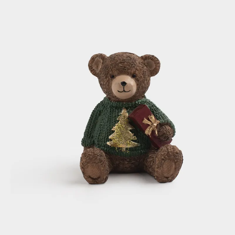 Мүсінше, 10 см, полирезин, қоңыр, Шарф таққан қонжық, Figure christmas