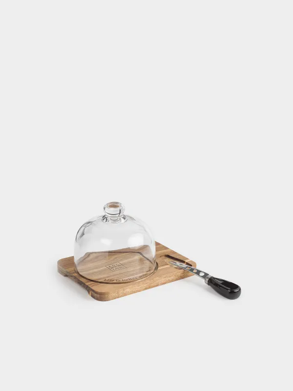 Ірімшікке арналған жиынтық, 3 зат, тақта-ыдыс/күмбез, болат/ағаш/шыны, Noble tree, image-0