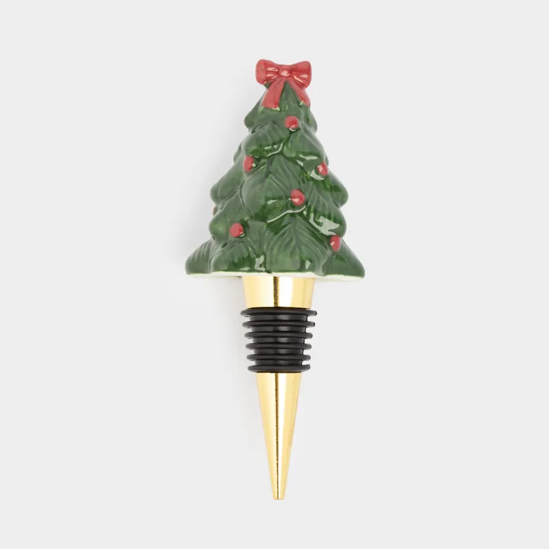 Шарап бөтелкесінің тығыны, 12 см, металл/керамика, жасыл, Бантигі бар шырша, Christmas traditions