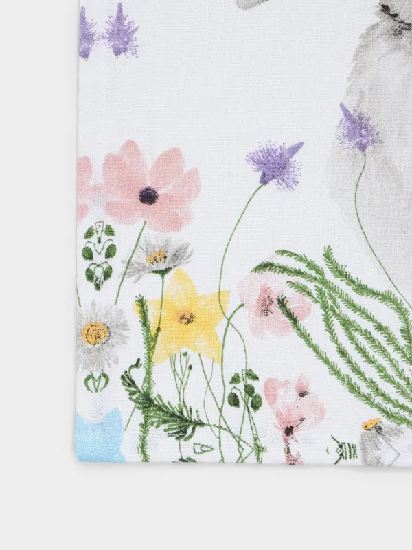 Полотенце кухонное, 40х60 см, хлопок, белое, Кролик в цветах, Rabbit in flowers, image-1