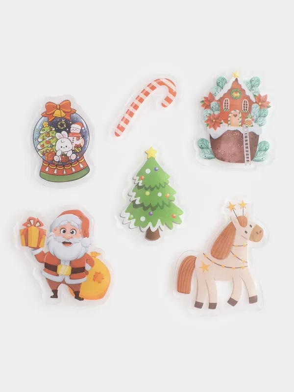 Жапсырмалар жинағы, 19х19 см, қайта пайдалануға болады, термопластик, Шырша жанындағы жылқы, Christmas decal, image-0